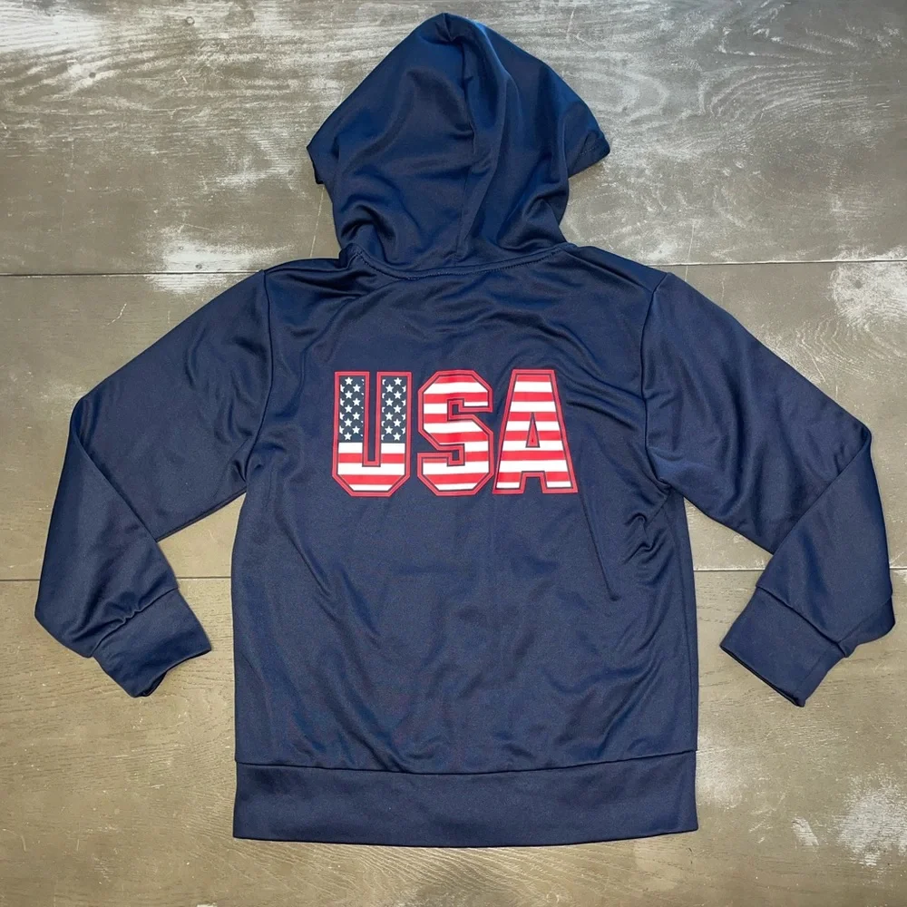 USA Soccer Full Zip Track Jacket Hoodie Kangaroo Pocket EUC Boys Large